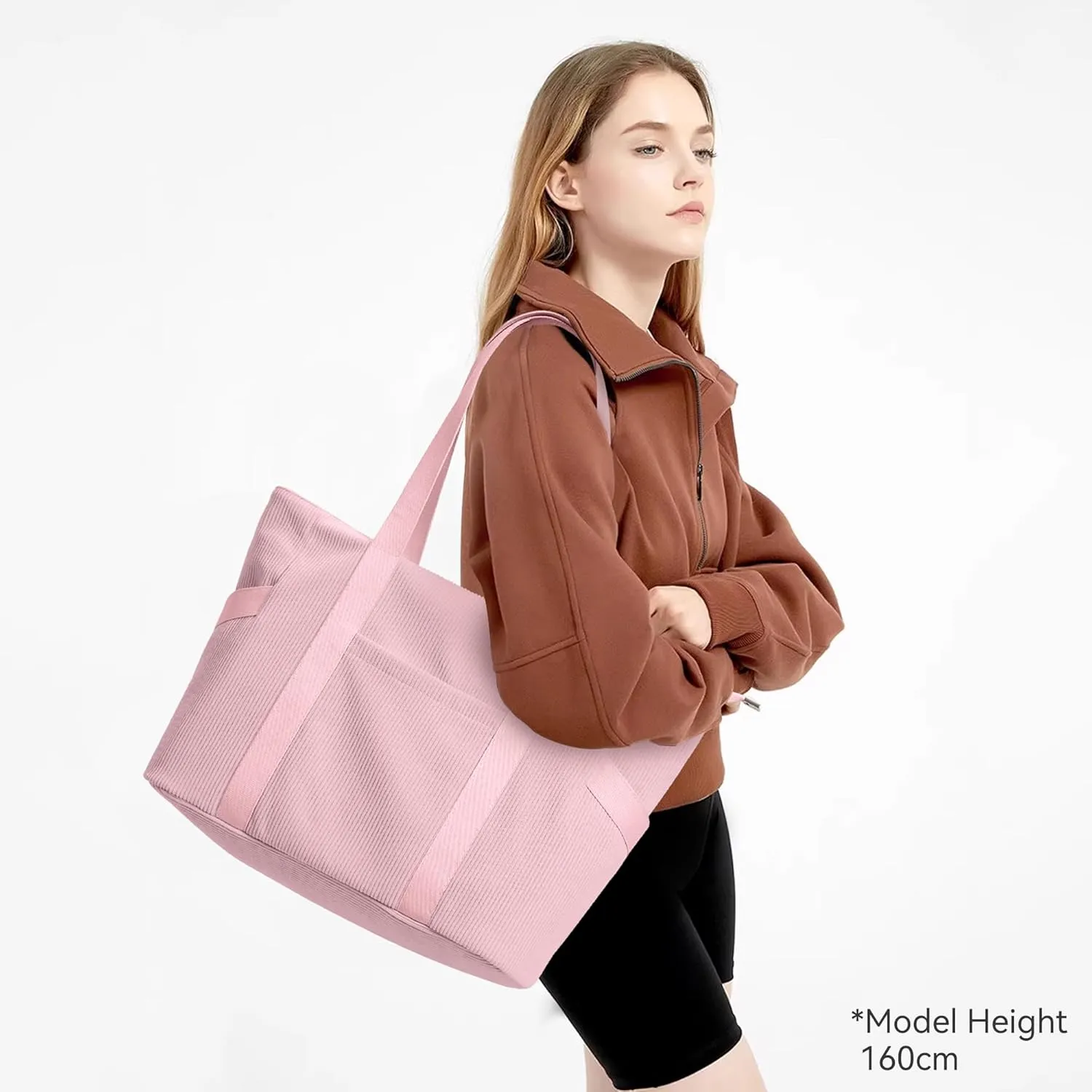 Corduroy Tote Bag Women Zipper Large Capacity 18L Anti Splash Casual Shoulder Hobo Handbag Everyday Work Travel