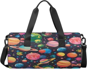 Cosmic Planets Sports Duffel Bag with Shoulder Strap, Large Capacity Gym Bag with Shoe Compartment, Water Resistant Travel Duffle Bag for Men Women Travel, Sports (17.6x9x9 Inch)