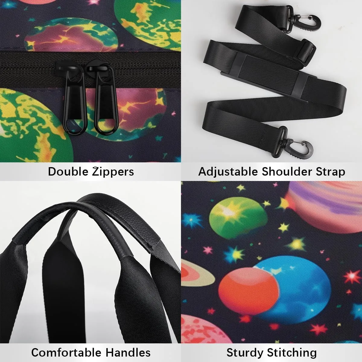 Cosmic Planets Sports Duffel Bag with Shoulder Strap, Large Capacity Gym Bag with Shoe Compartment, Water Resistant Travel Duffle Bag for Men Women Travel, Sports (17.6x9x9 Inch)