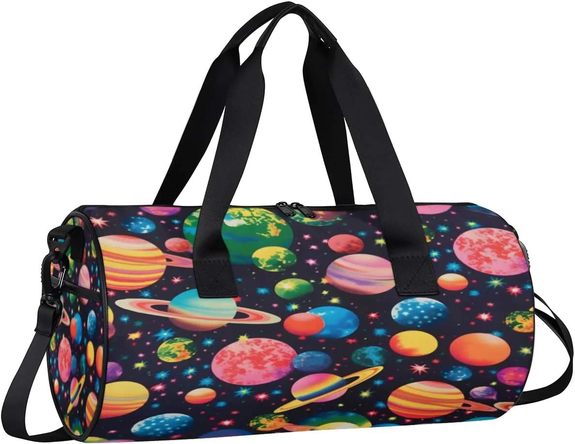 Cosmic Planets Sports Duffel Bag with Shoulder Strap, Large Capacity Gym Bag with Shoe Compartment, Water Resistant Travel Duffle Bag for Men Women Travel, Sports (17.6x9x9 Inch)