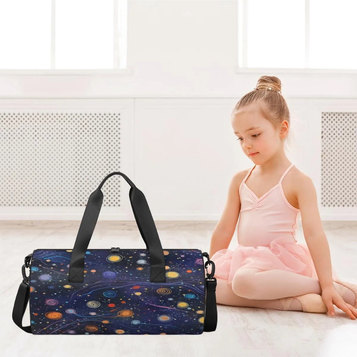 Cosmic Swirl Design Sports Duffel Bag with Shoulder Strap, Large Capacity Gym Bag with Shoe Compartment, Water Resistant Travel Duffle Bag for Men Women Travel, Sports (17.6x9x9 Inch)