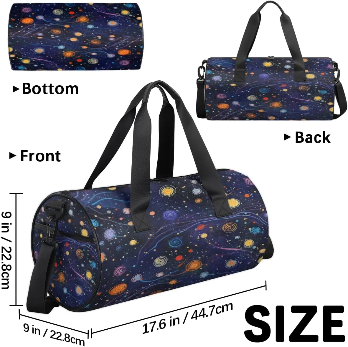 Cosmic Swirl Design Sports Duffel Bag with Shoulder Strap, Large Capacity Gym Bag with Shoe Compartment, Water Resistant Travel Duffle Bag for Men Women Travel, Sports (17.6x9x9 Inch)