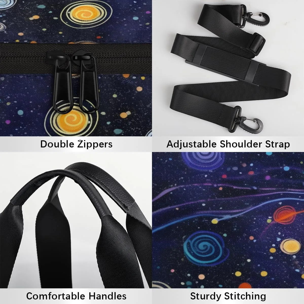 Cosmic Swirl Design Sports Duffel Bag with Shoulder Strap, Large Capacity Gym Bag with Shoe Compartment, Water Resistant Travel Duffle Bag for Men Women Travel, Sports (17.6x9x9 Inch)