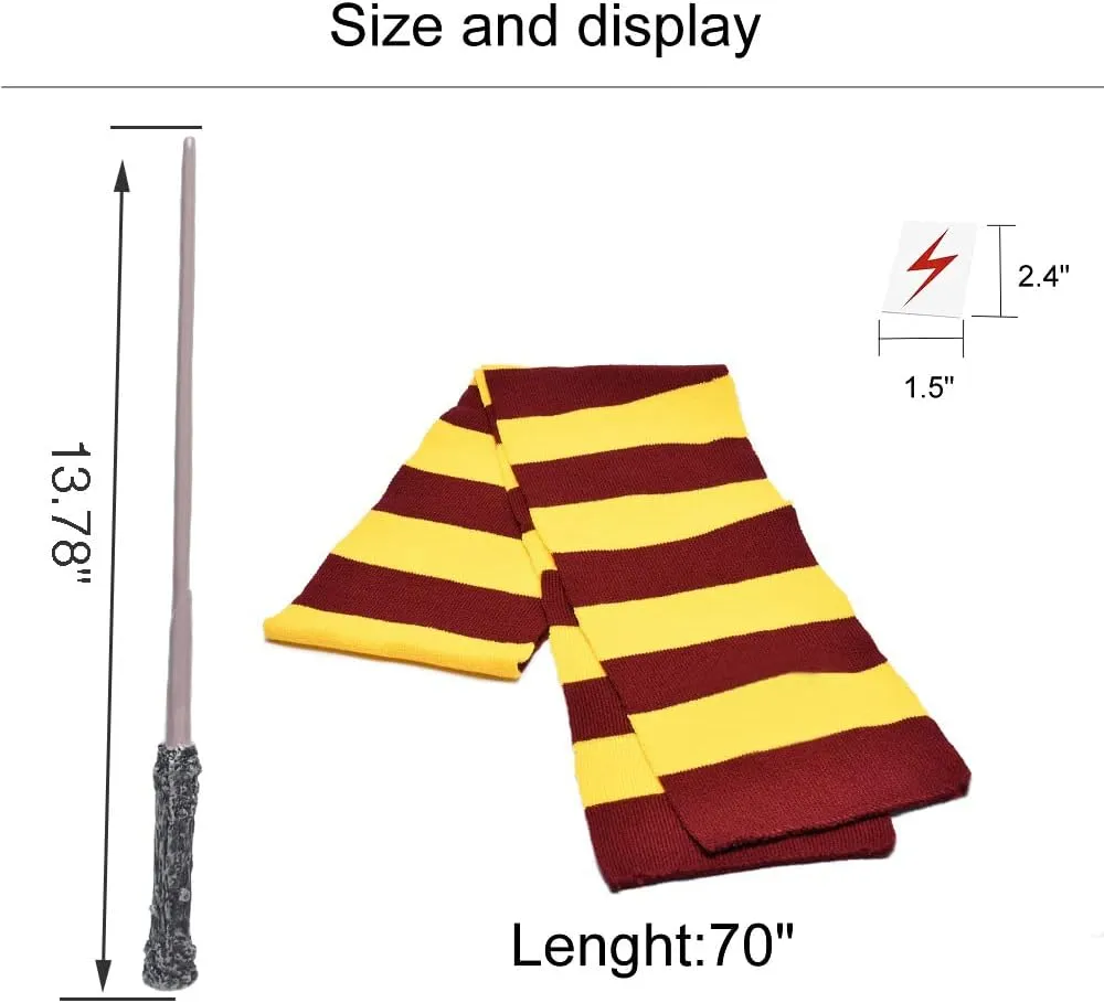 Cosplay Costume Props Accessories Gifts for Birthday Party Magic Wand Eyeglass Frame Knit Scarf Necklace Set-A Plus