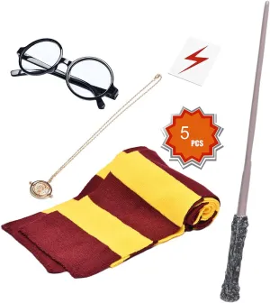 Cosplay Costume Props Accessories Gifts for Birthday Party Magic Wand Eyeglass Frame Knit Scarf Necklace Set-A Plus