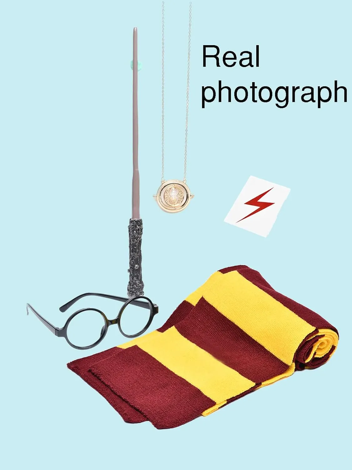 Cosplay Costume Props Accessories Gifts for Birthday Party Magic Wand Eyeglass Frame Knit Scarf Necklace Set-A Plus