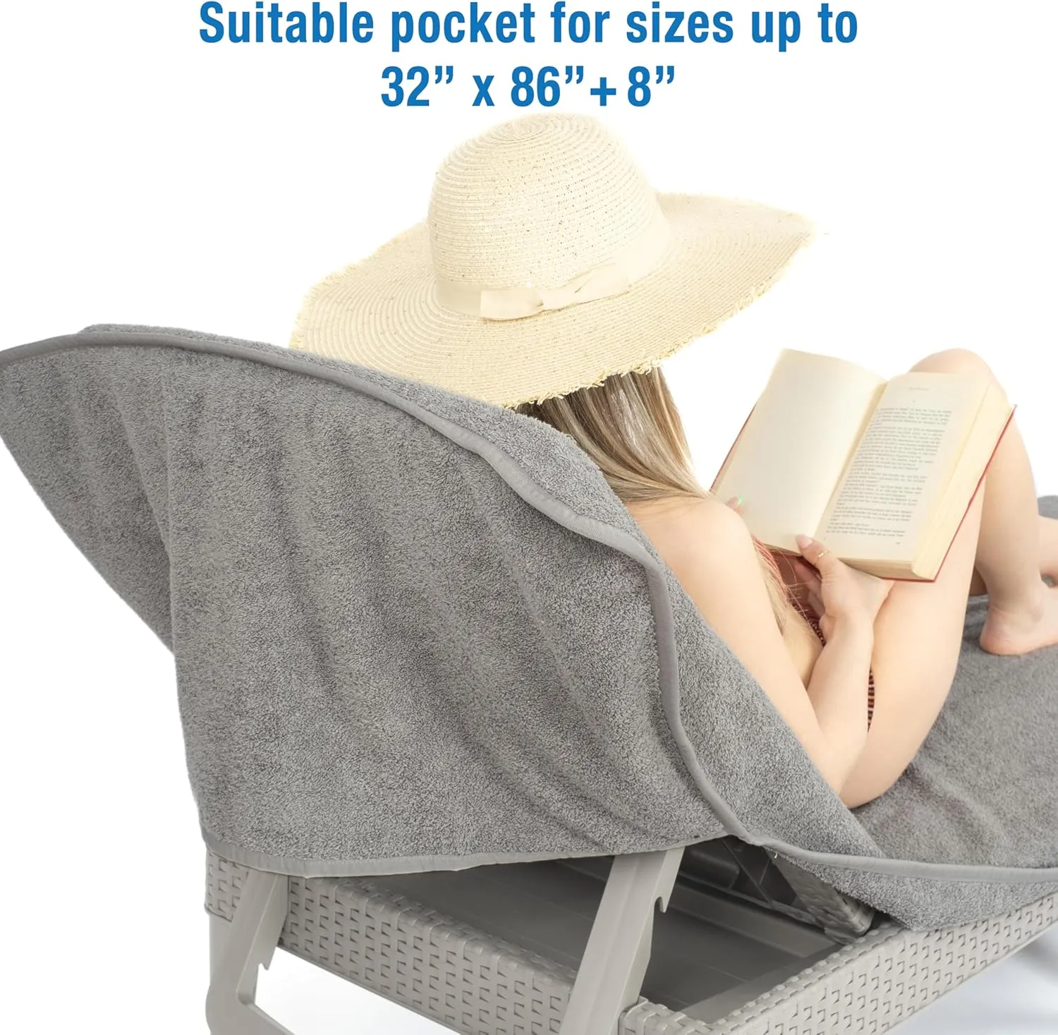 Cotton Paradise 2 Piece Lounge Chair Towels with Pocket, 32 * 86" inches Pool Chair Towels, Soft and Absorbent Chaise Lounge Towels for Pool (Light Gray, 2 Piece)