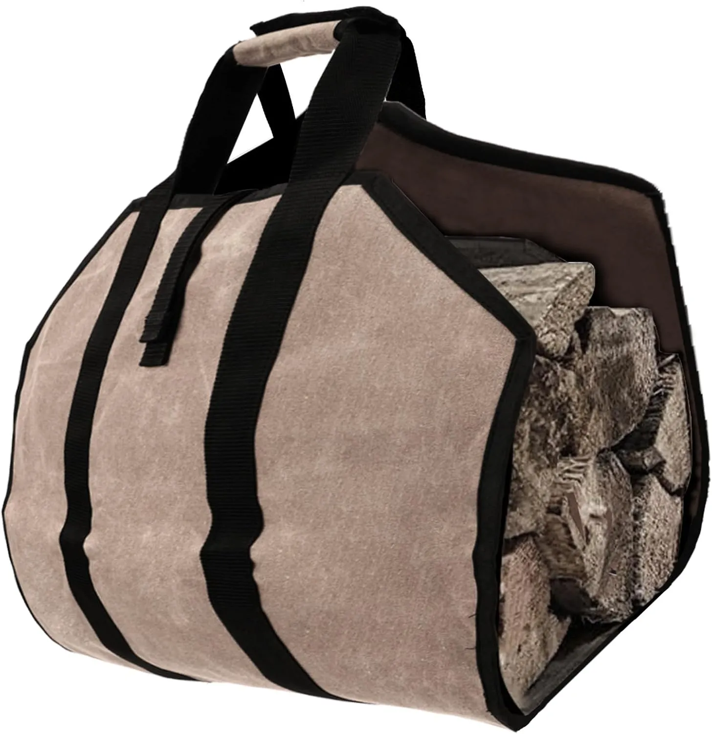 Covers & All Waxed Canvas Firewood Log Carrier, 18 oz 600 GSM Canvas, Durable Classic design Heavy Duty Fireplace Wood Stove Accessories (Tan, 40” L x 20” W)