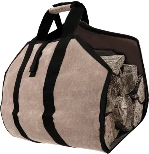 Covers & All Waxed Canvas Firewood Log Carrier, 18 oz 600 GSM Canvas, Durable Classic design Heavy Duty Fireplace Wood Stove Accessories (Tan, 40” L x 20” W)