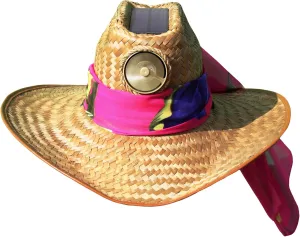 Cowgirl with Scarf Straw Hat - Solar Fan Cooling Sun Hat for Outdoors - Large Brown