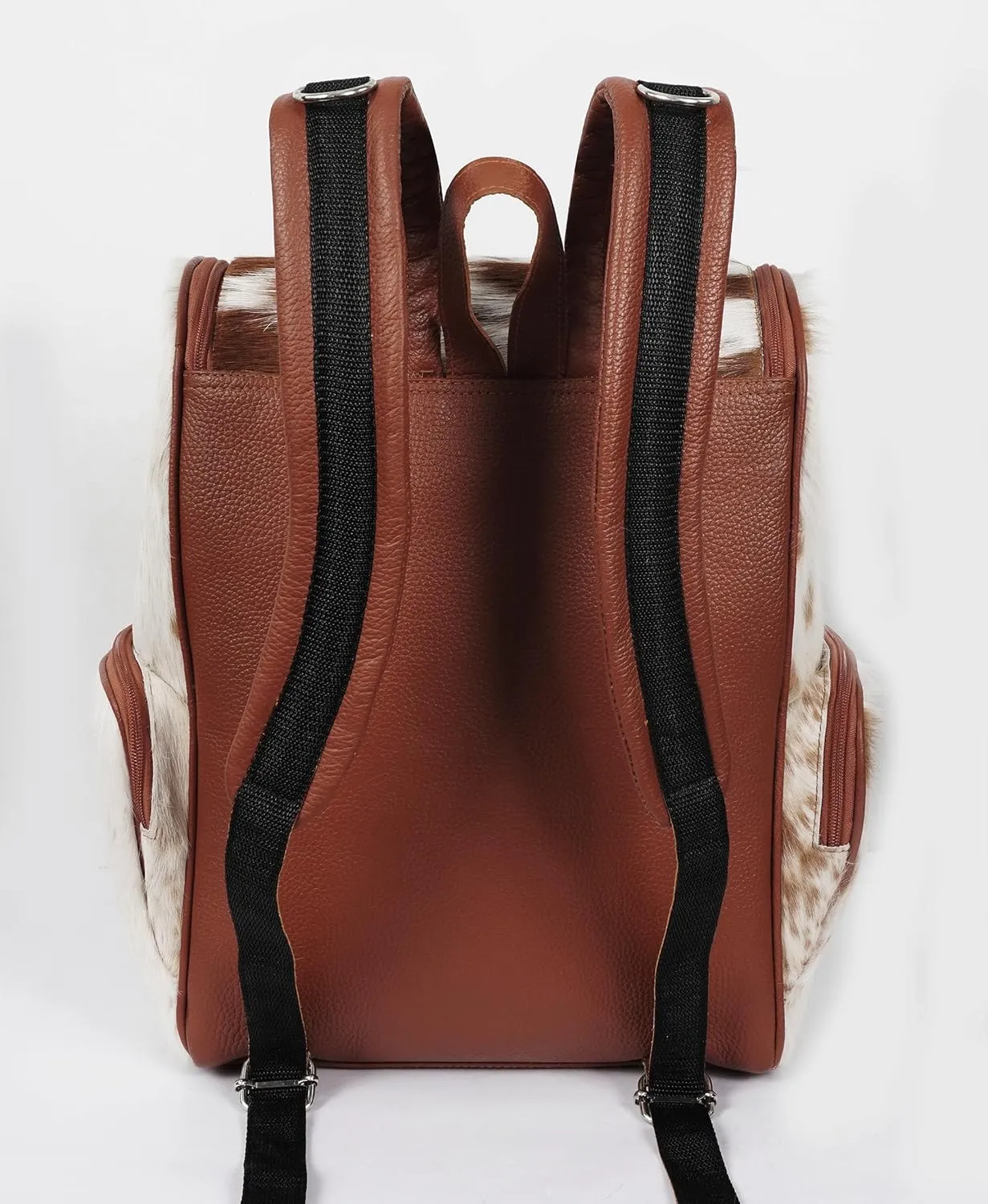 Cowhdie Leather Backpack Rucksack/Knapsack Multi Animal Print Bag Casual Daypack Brown & White Travel Shoulder Bag