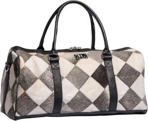 Cowhide Leather Duffle Bag for Men and Women - Genuine Leather Gym Duffle Bag, Weekend Travel Bag with Hand Strap (Silver)