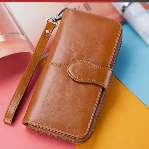 Cowhide Women's Mobile Phone Bag with Large Capacity and Zero Wallet, Genuine Leather for Women(E)