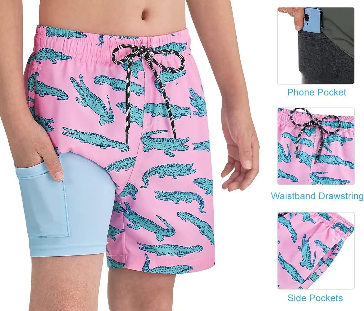 Cozople Boys Swim Trunks Compression Liner Swim Shorts Quick Dry Bathing Suit with Boxer Brief Swimwear 2-20T