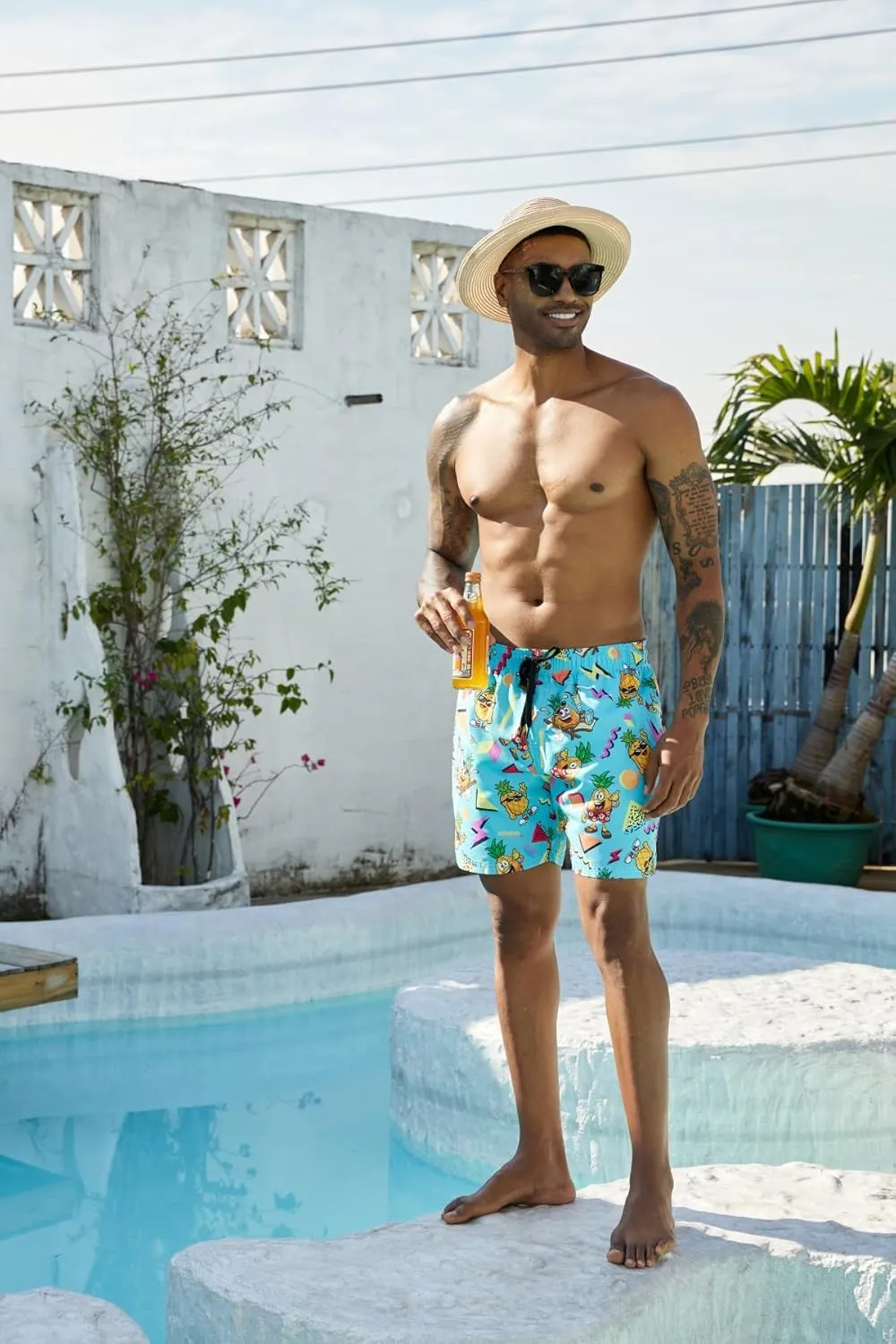 Cozople Men's Swim Trunks with Compression Liner 5.5" Inseam Quick Dry Bathing Suit Boxer Brief Lined Swim Shorts Swimwear