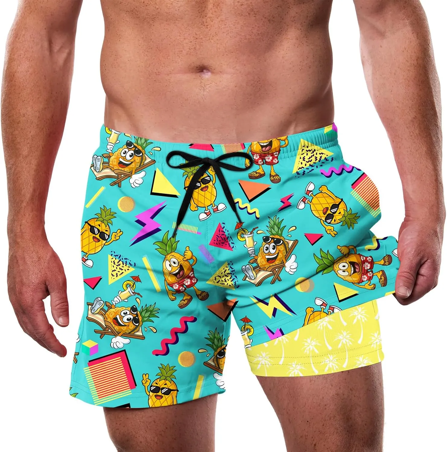 Cozople Men's Swim Trunks with Compression Liner 5.5" Inseam Quick Dry Bathing Suit Boxer Brief Lined Swim Shorts Swimwear