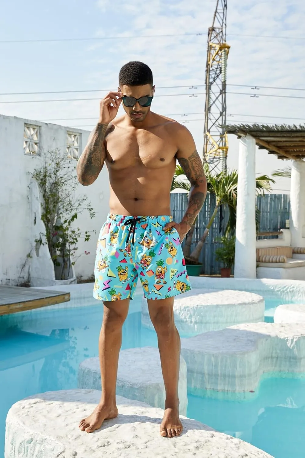 Cozople Men's Swim Trunks with Compression Liner 5.5" Inseam Quick Dry Bathing Suit Boxer Brief Lined Swim Shorts Swimwear