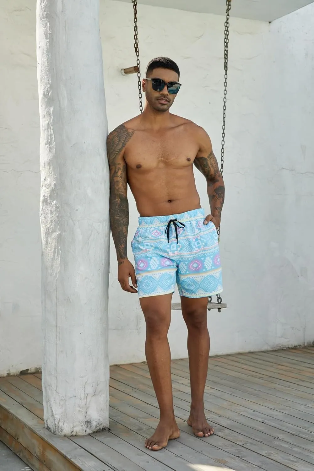Cozople Men's Swim Trunks with Compression Liner 5.5" Inseam Quick Dry Bathing Suit Boxer Brief Lined Swim Shorts Swimwear