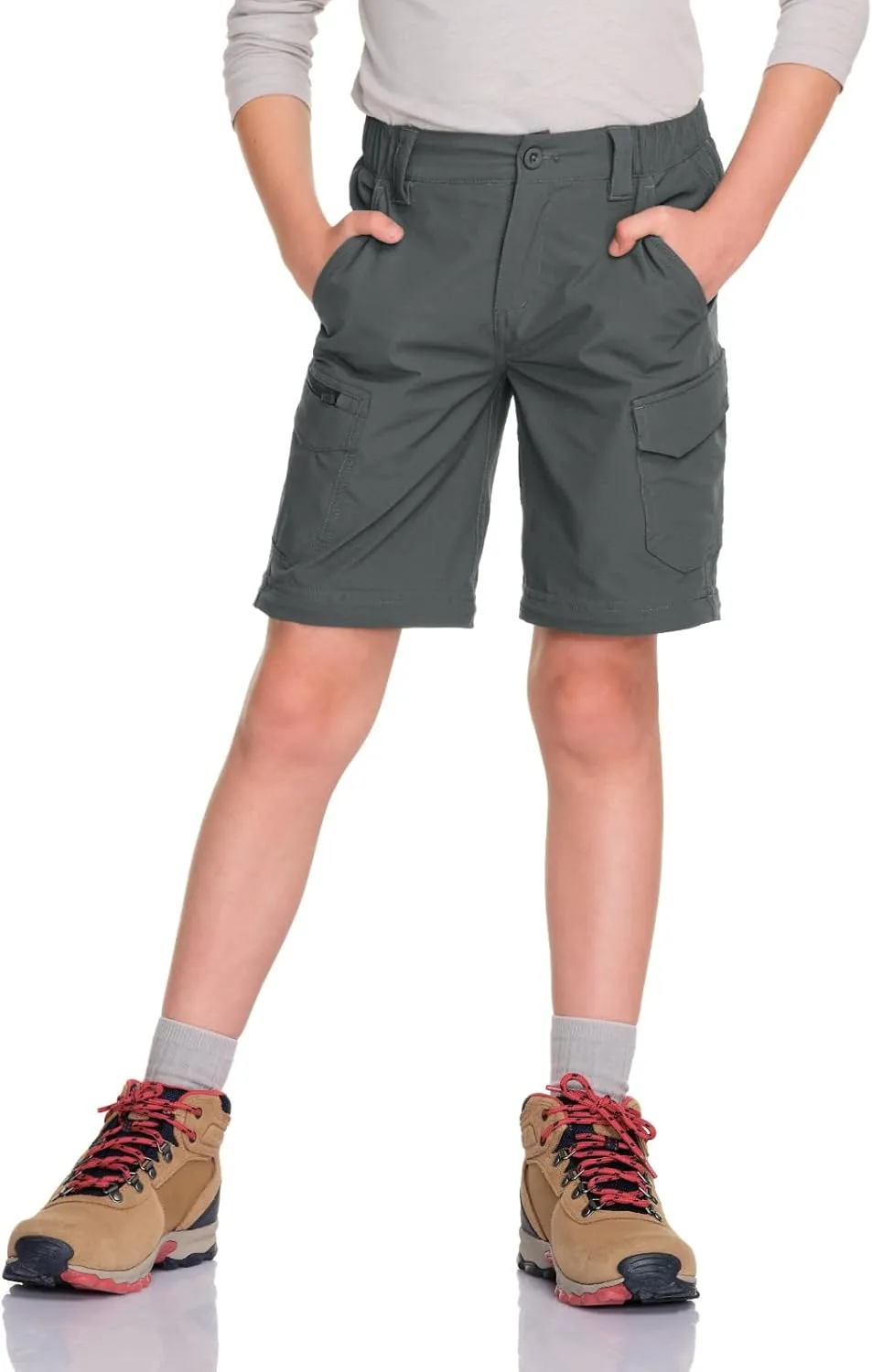 CQR Kids Youth Hiking Cargo Pants, UPF 50  Quick Dry Convertible Zip Off Pants, Outdoor Camping Pants