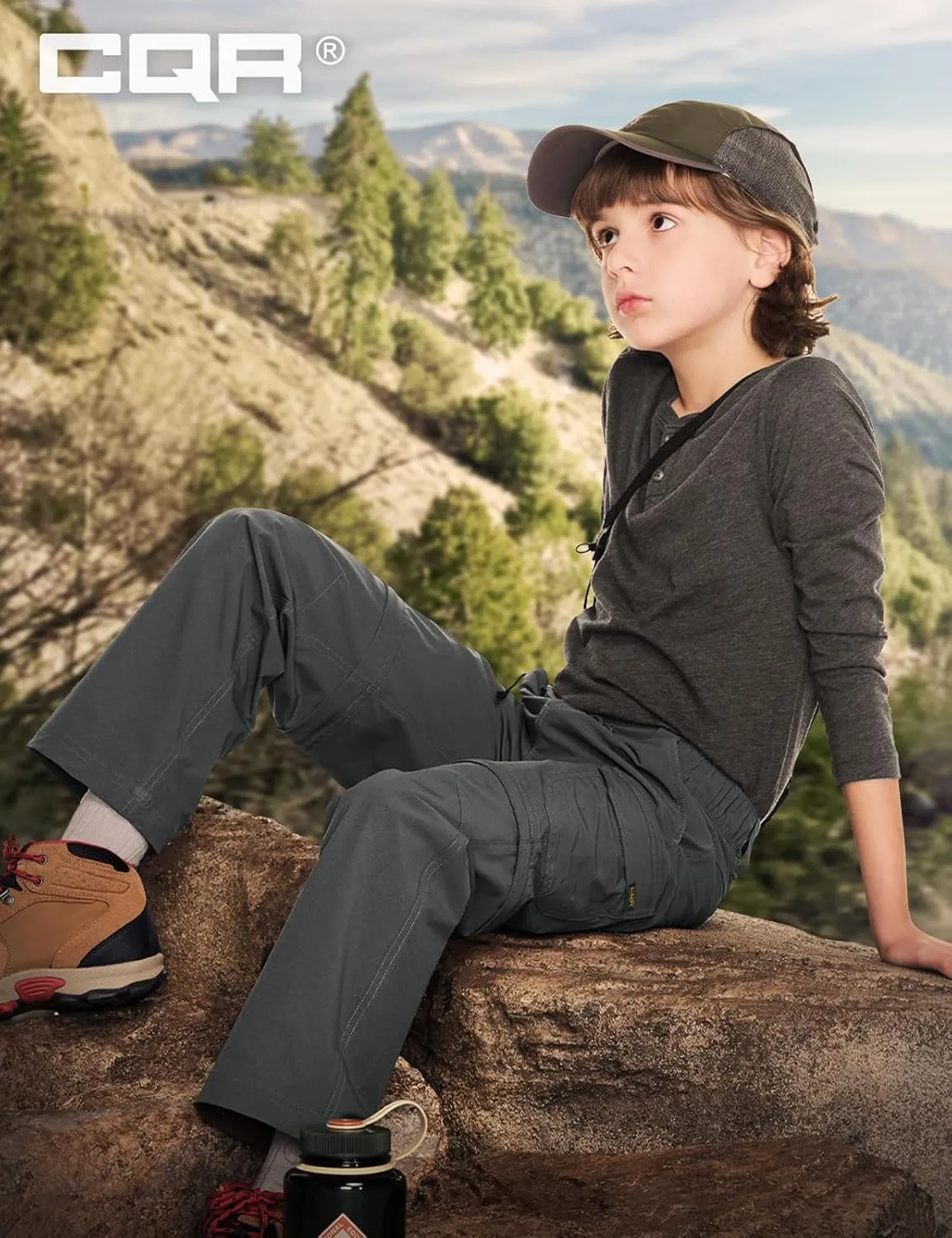 CQR Kids Youth Hiking Cargo Pants, UPF 50  Quick Dry Convertible Zip Off Pants, Outdoor Camping Pants