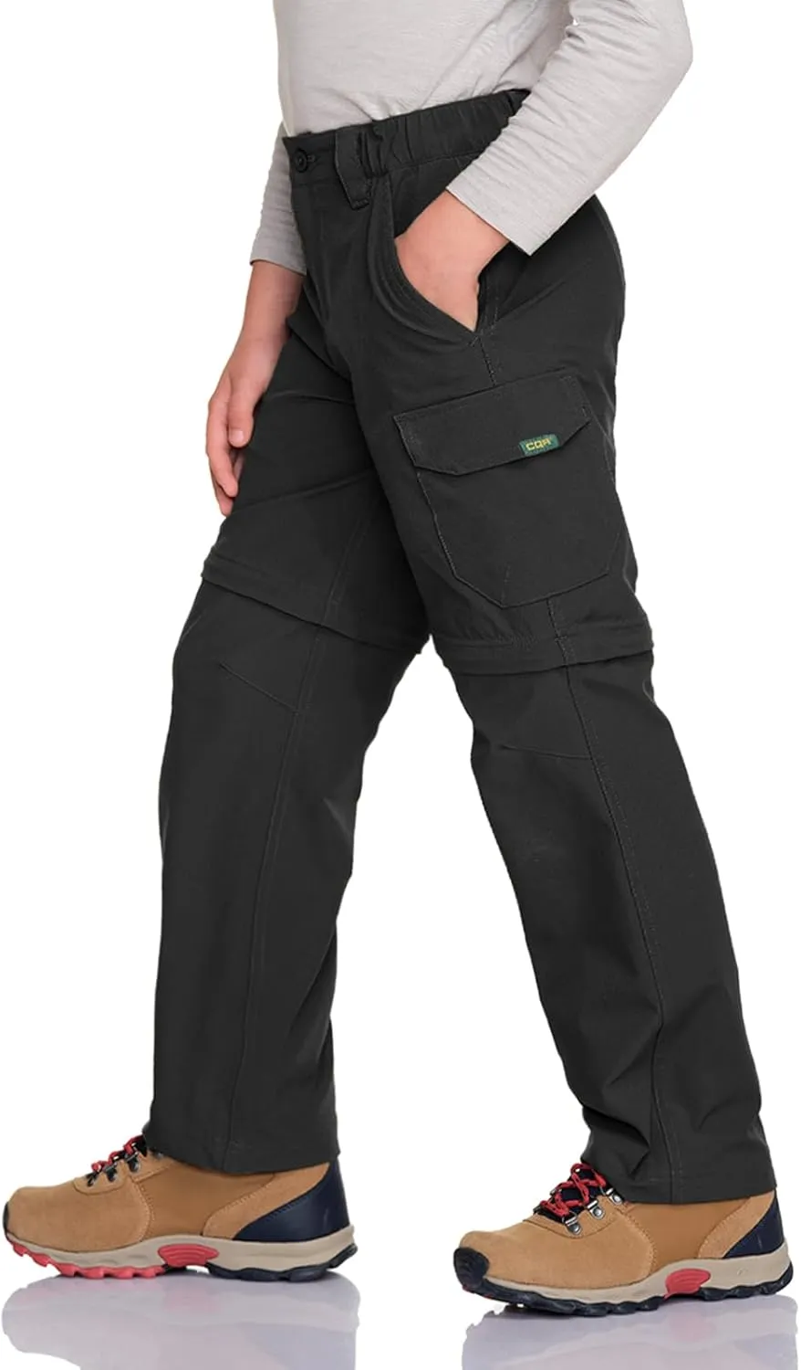 CQR Kids Youth Hiking Cargo Pants, UPF 50  Quick Dry Convertible Zip Off Pants, Outdoor Camping Pants