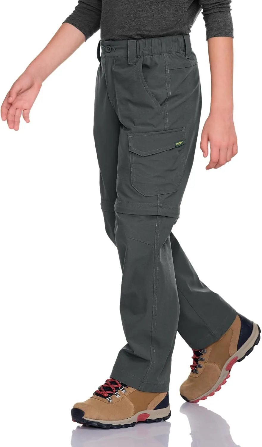 CQR Kids Youth Hiking Cargo Pants, UPF 50  Quick Dry Convertible Zip Off Pants, Outdoor Camping Pants