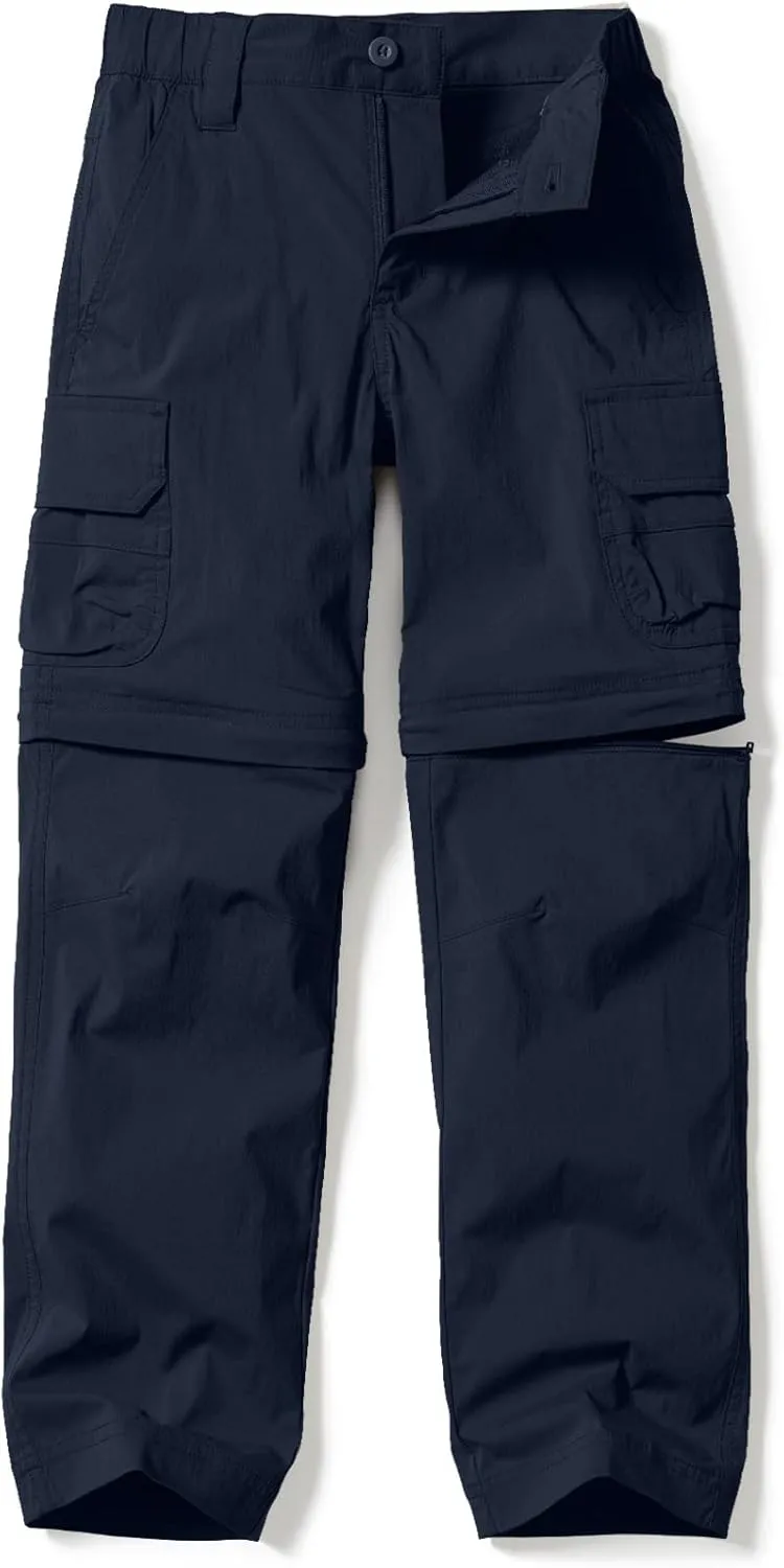 CQR Kids Youth Hiking Cargo Pants, UPF 50  Quick Dry Convertible Zip Off Pants, Outdoor Camping Pants
