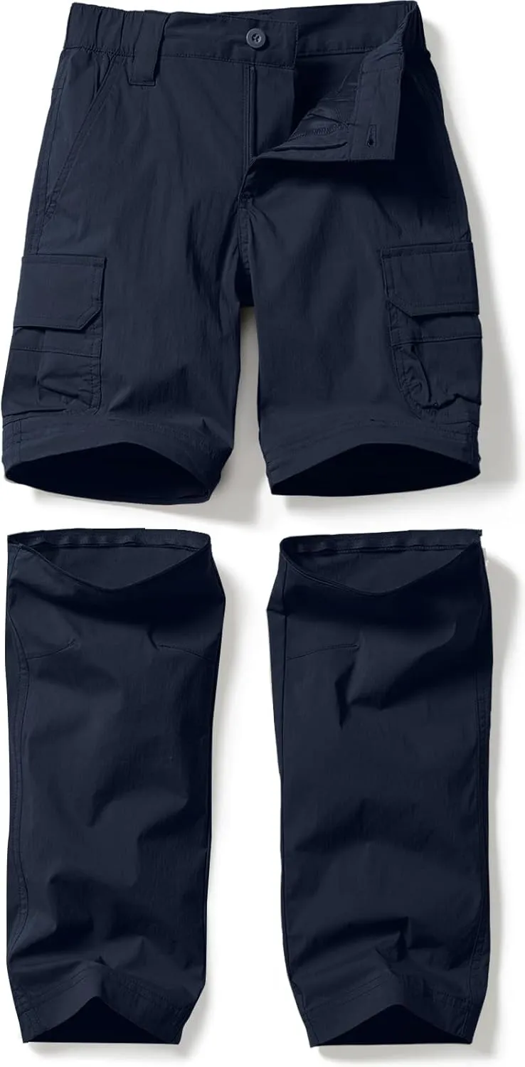 CQR Kids Youth Hiking Cargo Pants, UPF 50  Quick Dry Convertible Zip Off Pants, Outdoor Camping Pants