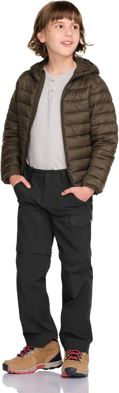 CQR Kids Youth Hiking Cargo Pants, UPF 50  Quick Dry Convertible Zip Off Pants, Outdoor Camping Pants