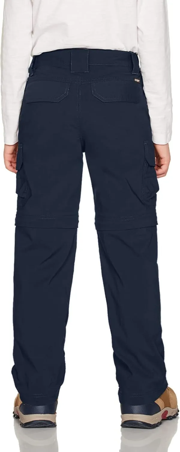 CQR Kids Youth Hiking Cargo Pants, UPF 50  Quick Dry Convertible Zip Off Pants, Outdoor Camping Pants