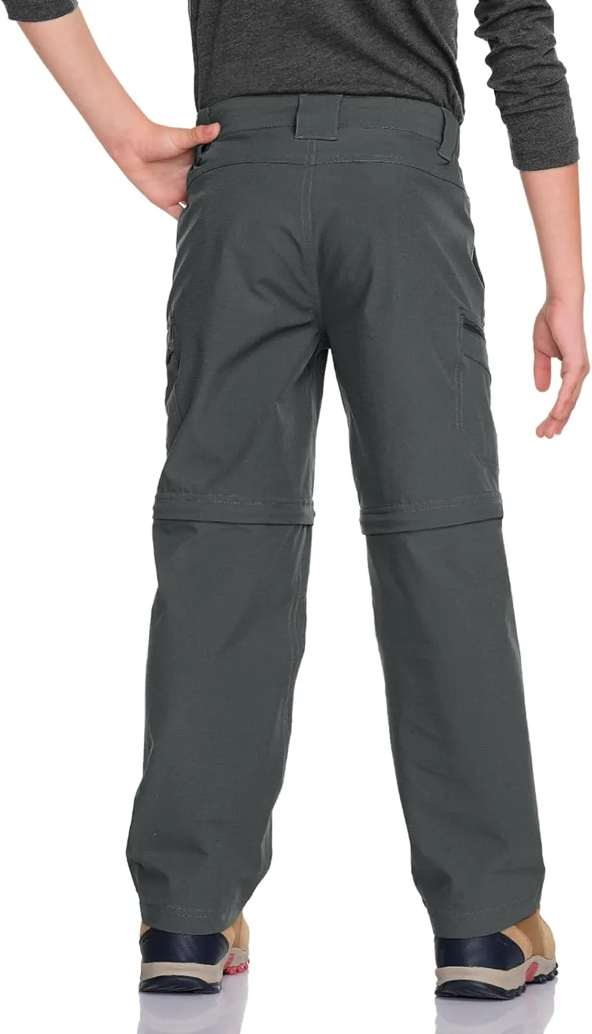 CQR Kids Youth Hiking Cargo Pants, UPF 50  Quick Dry Convertible Zip Off Pants, Outdoor Camping Pants