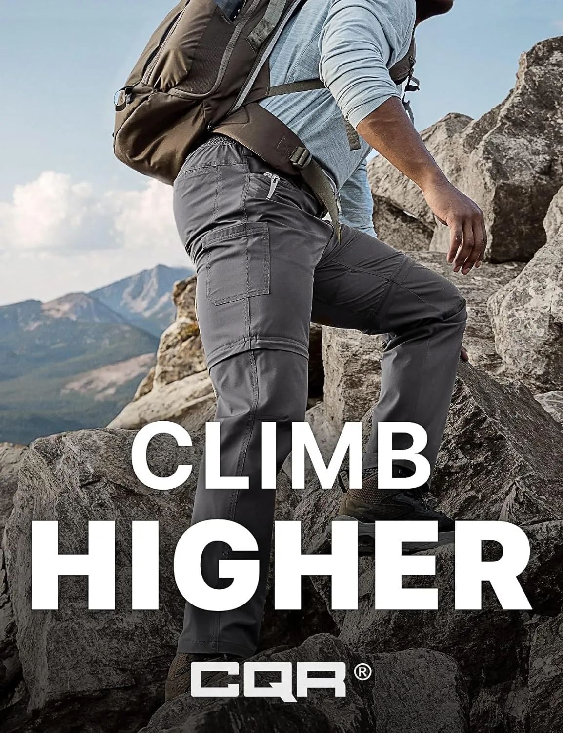 CQR Men's Convertible Cargo Tactical Pants, Water Resistant Outdoor Hiking Pants, Zip Off Lightweight Stretch Work Pants