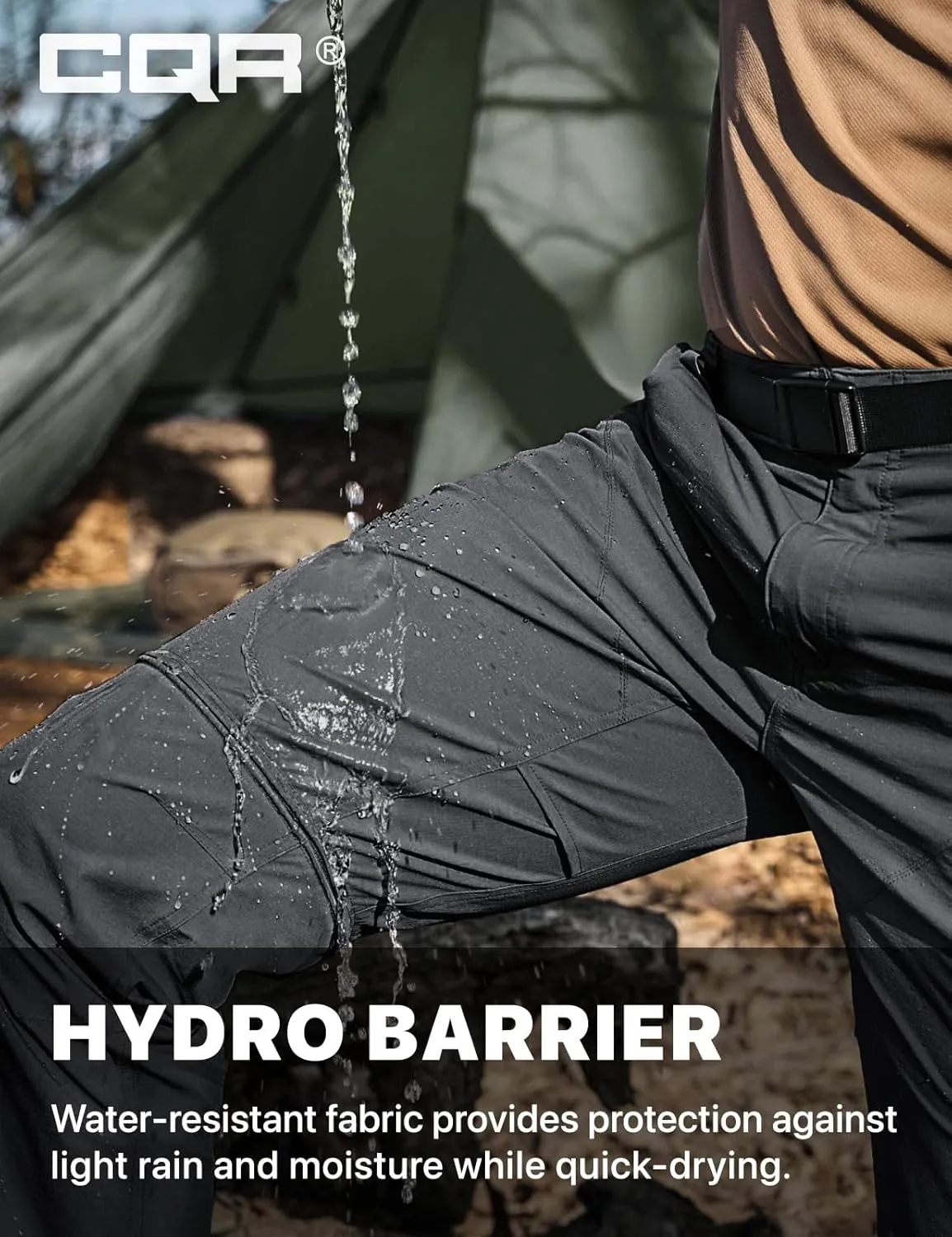 CQR Men's Convertible Cargo Tactical Pants, Water Resistant Outdoor Hiking Pants, Zip Off Lightweight Stretch Work Pants