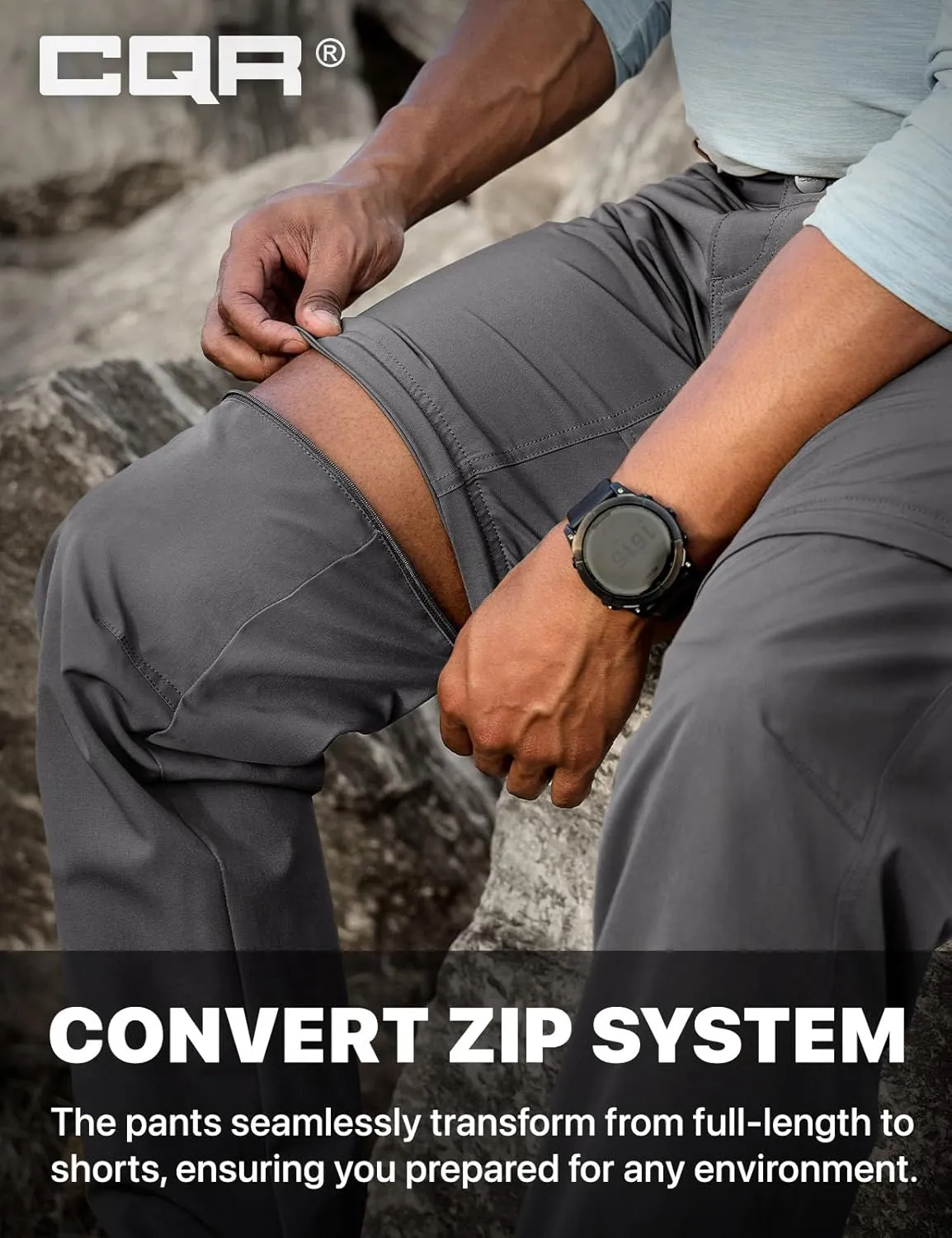 CQR Men's Convertible Cargo Tactical Pants, Water Resistant Outdoor Hiking Pants, Zip Off Lightweight Stretch Work Pants