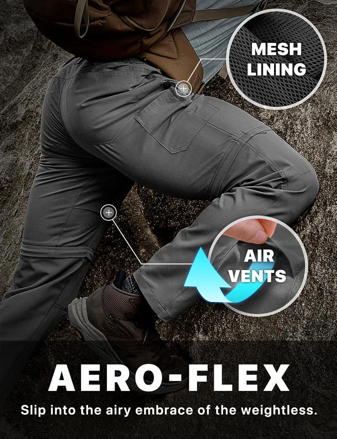 CQR Men's Convertible Cargo Tactical Pants, Water Resistant Outdoor Hiking Pants, Zip Off Lightweight Stretch Work Pants