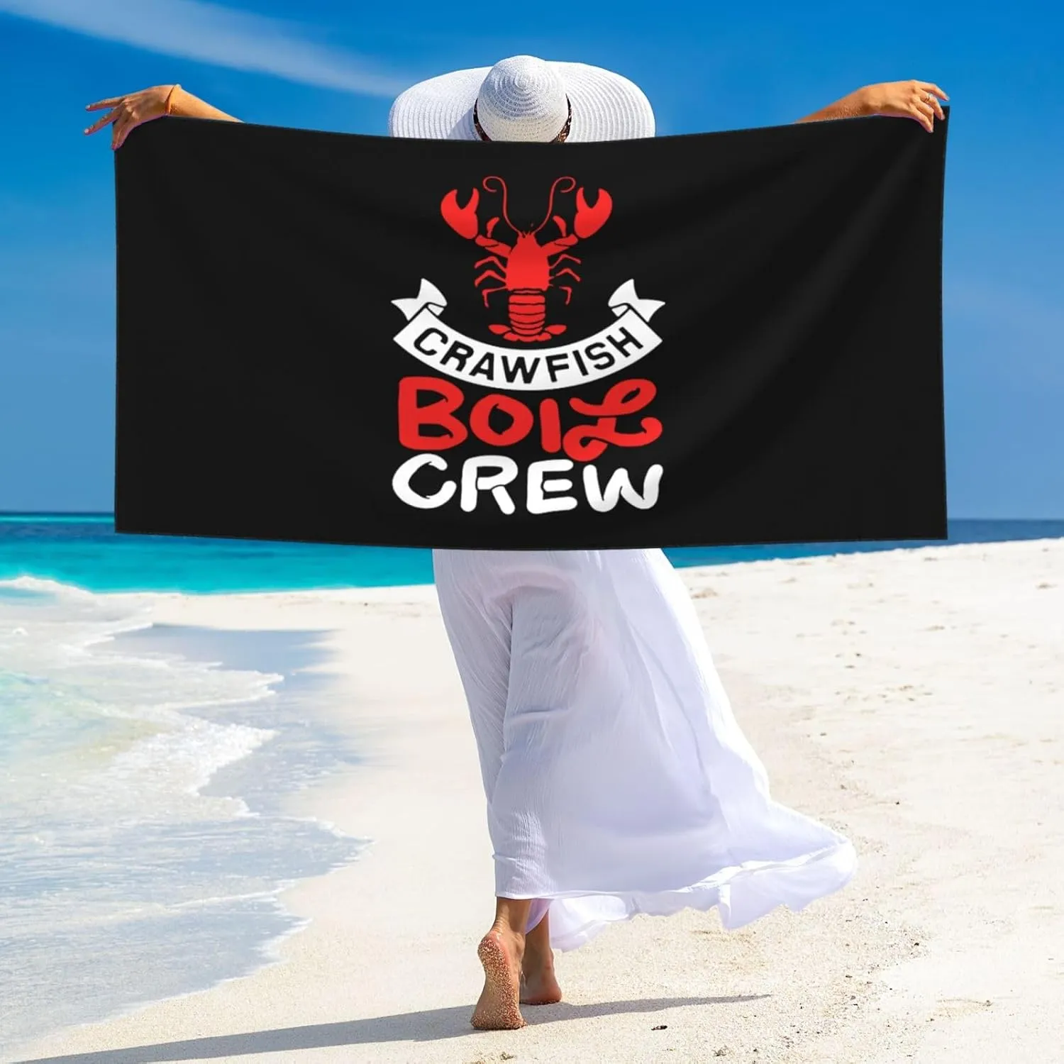 Crawfish Boil Crew Beach Towel 27.5x55 Inches - Ultra Soft Quick Dry Sand Towel, Lightweight Large Bath Towel for Pool, Summer, Travel