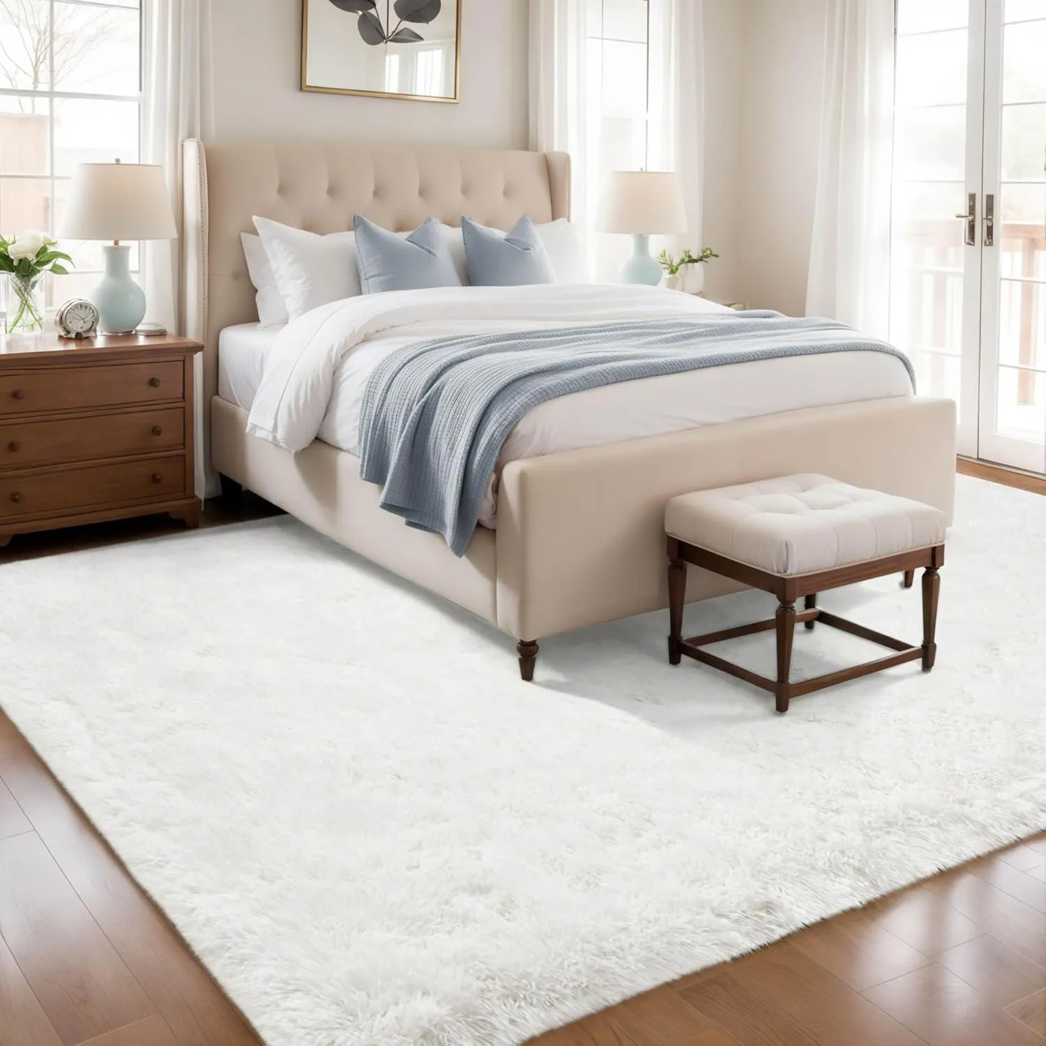 Cream White Fluffy Soft Living Room Bedroom Rug, 4x6 Area Rugs Super Soft Shaggy Carpet for Living Room Classroom Kids Playroom Toddler Nursery Dorm Home Decor, Modern Indoor Non Slip Rug