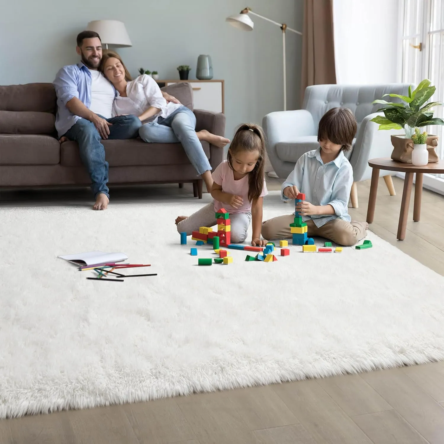 Cream White Fluffy Soft Living Room Bedroom Rug, 4x6 Area Rugs Super Soft Shaggy Carpet for Living Room Classroom Kids Playroom Toddler Nursery Dorm Home Decor, Modern Indoor Non Slip Rug
