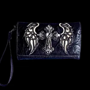 Cross and Wings Wallet-Blk