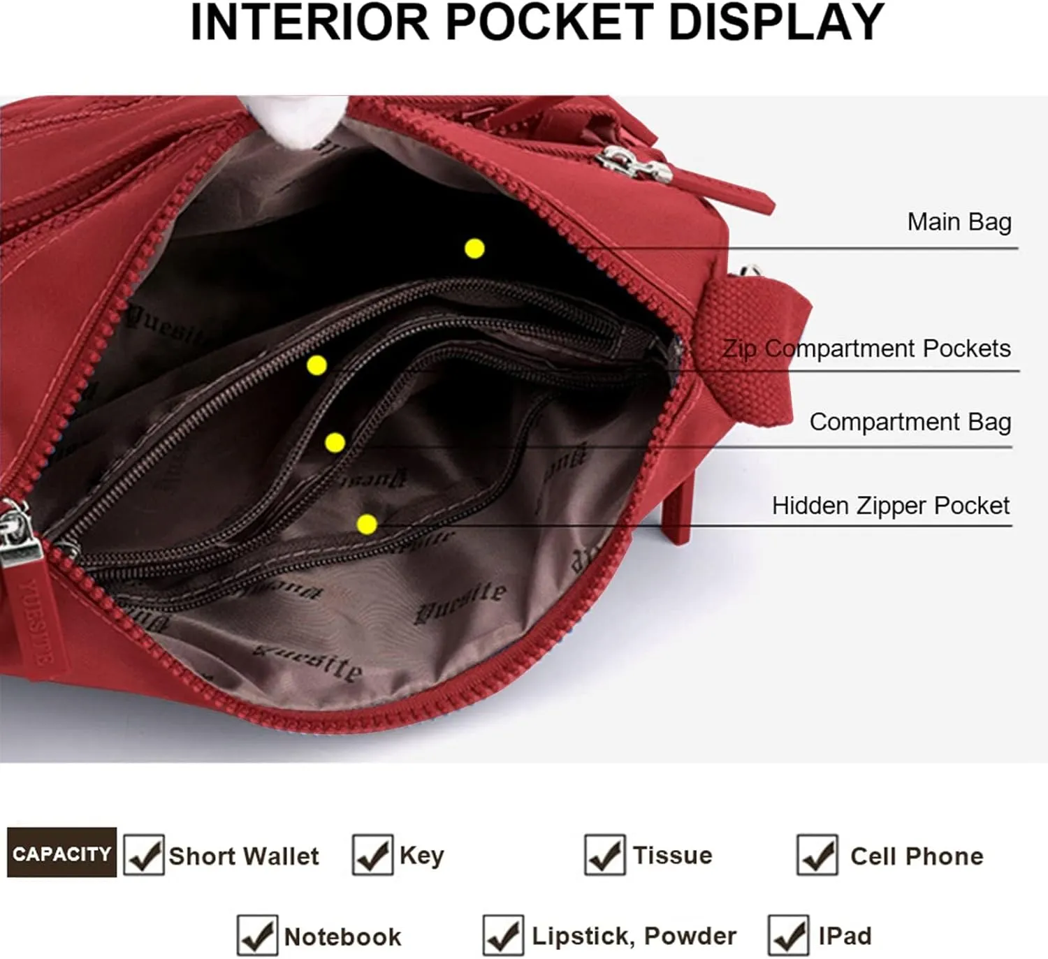 Crossbody Bag Womens Multi Pocket Casual Waterproof Shoulder Messenger Bag Handbag for Daily Use Travel