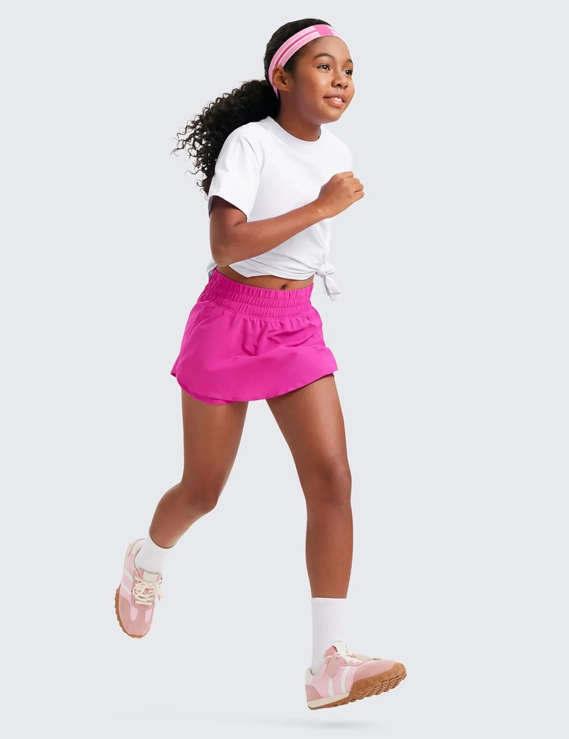 CRZ YOGA Girls Athletic Shorts with Zip Pocket - High Waist Flowy Ruffle Skirt for Workout Running Tennis Teen Kids Liner