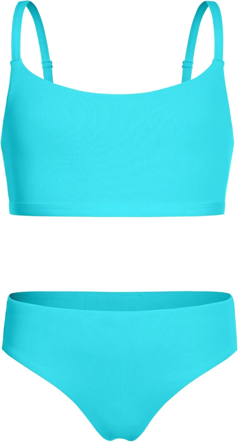 CRZ YOGA Girls Swimsuit 2 Piece Bikini Set - Scoop Neck Adjustable Straps Padded Tops and Bottoms Beach Sports Bathing Suit