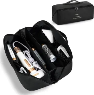 CTWWFS Leather Hair Tools Travel Bag, Airwrap Travel Case for Dyson/Shark Flexstyle, Waterproof Portable Open Flat Travel Bag for Dyson/Shark Hair Dryer