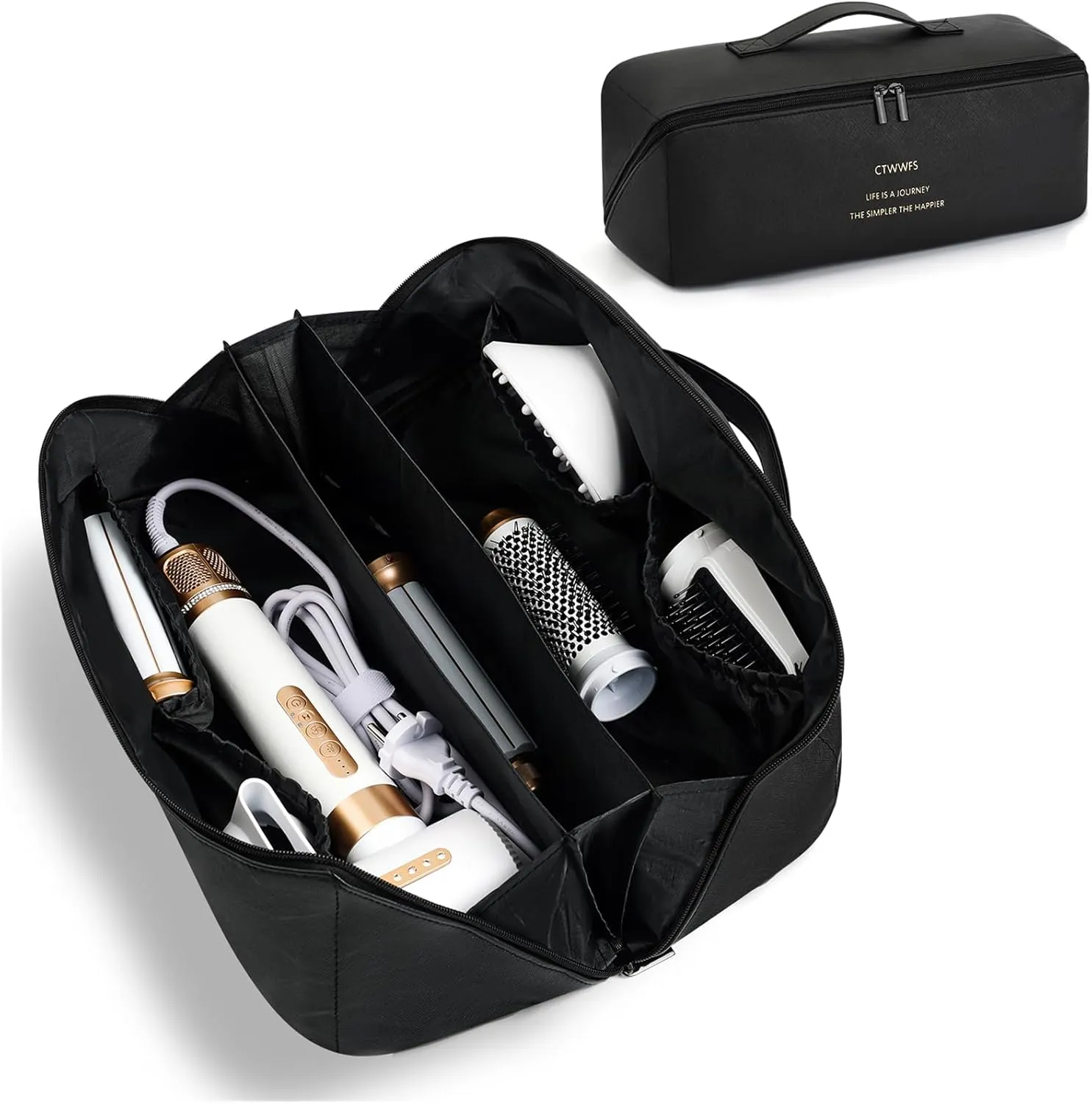 CTWWFS Leather Hair Tools Travel Bag, Airwrap Travel Case for Dyson/Shark Flexstyle, Waterproof Portable Open Flat Travel Bag for Dyson/Shark Hair Dryer