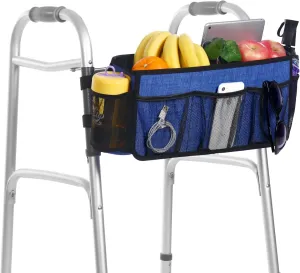 CTWWFS Upgrade Walker Basket with Cup Holder, Foldable Walker Storage Bag for seniors with Big Capacity & Never Tipping Over, Best Gift for Family (Blue)