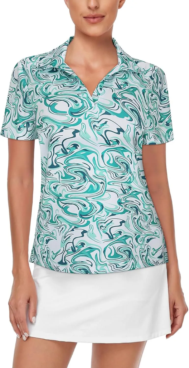 Cucuchy Womens V Neck Golf Polo Shirts Moisture Wicking Sports Workout Tops