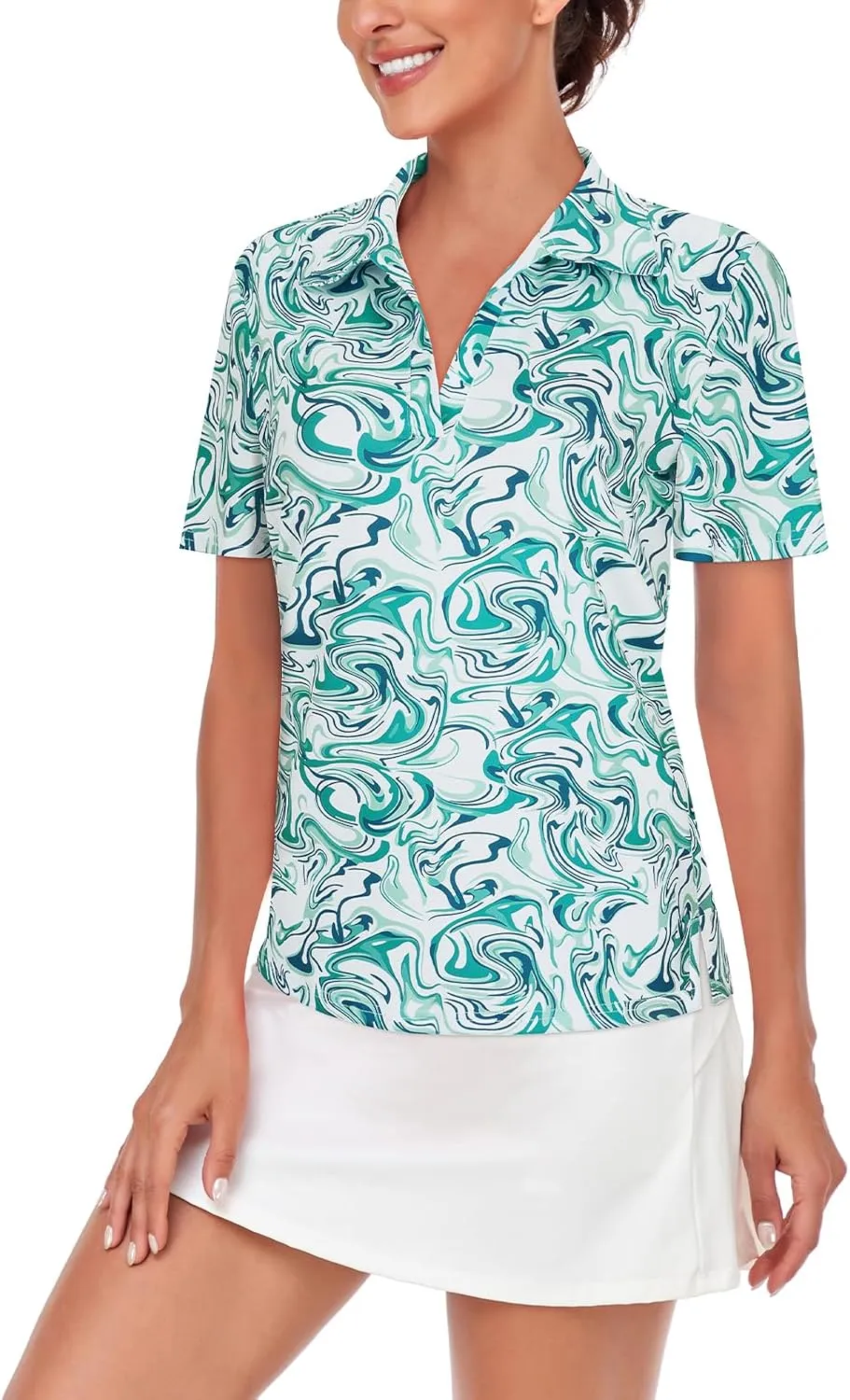 Cucuchy Womens V Neck Golf Polo Shirts Moisture Wicking Sports Workout Tops