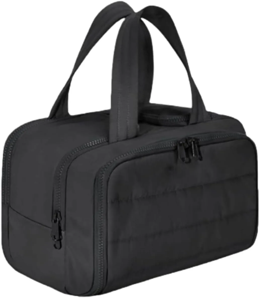 Cureaway Travel Cosmetic Bag, Meonsopoli Large Capacity Wide, Large Capacity Wide-Open Travel Cosmetic Bag, Waterproof Portable Pouch, With Divider and Handle (Black)