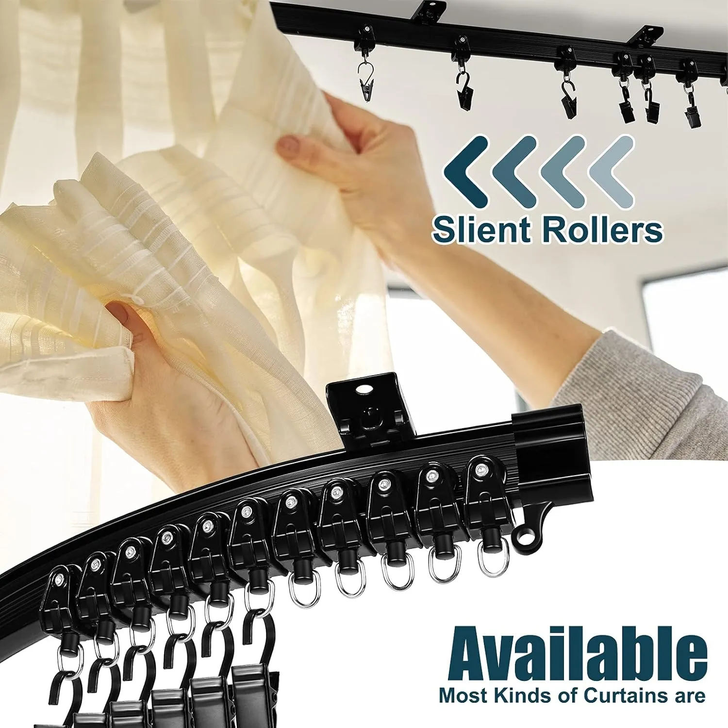 Curved Ceiling Curtain Track Bendable Mount for Curtain Rail Bunk Bed Bay Window Room Divider Flexible Straight (Black, 9.8 ft)