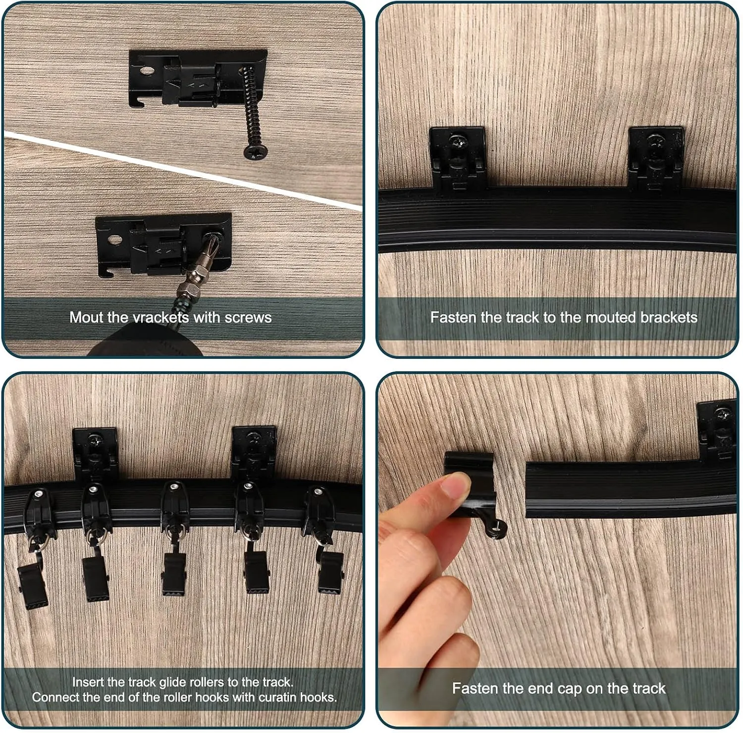 Curved Ceiling Curtain Track Bendable Mount for Curtain Rail Bunk Bed Bay Window Room Divider Flexible Straight (Black, 9.8 ft)